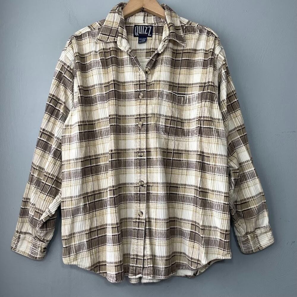 Vintage Quizz Corduroy Shirt Size XL Plaid Button Up 90s Cabin Heritage Gorpcore